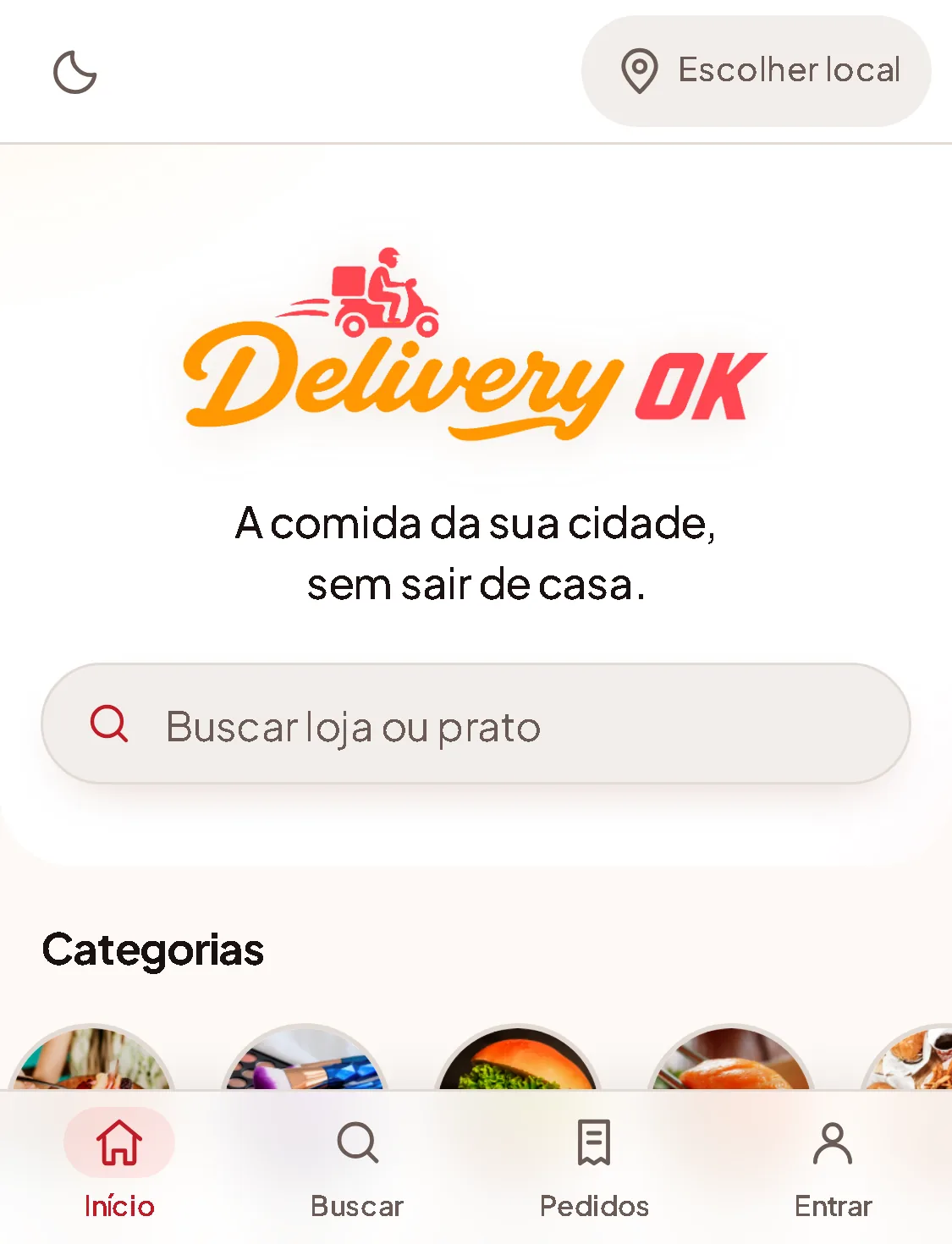 Página inicial do DeliveryOK no celular